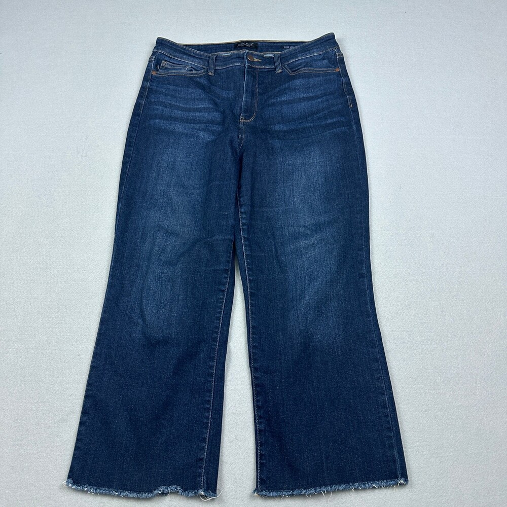 Judy Blue Jeans Women Size 13 Blue Wide Leg Raw Hem High Rise Stretch Denim